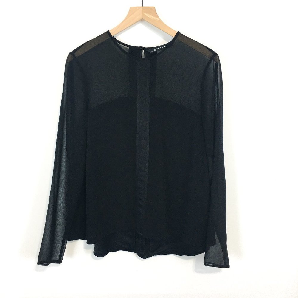 Zara Woman Black Center Stripe Semi Sheer Blouse (L)